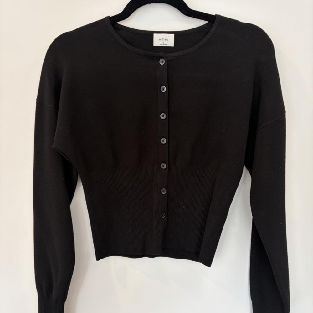 Wilfred Black Ribbed Button-Neck Cardigan